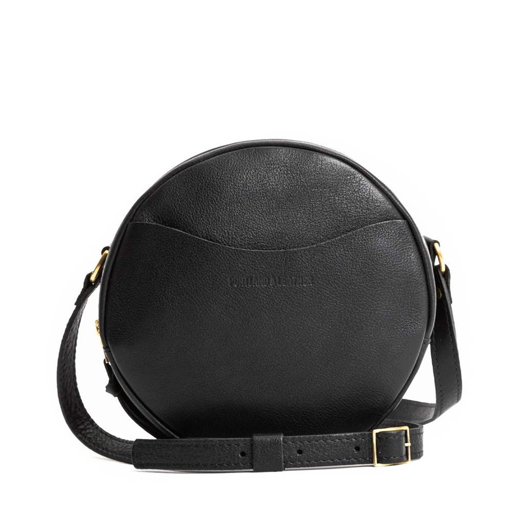 Portland Leather Black Round Crossbody with Gold Hardware